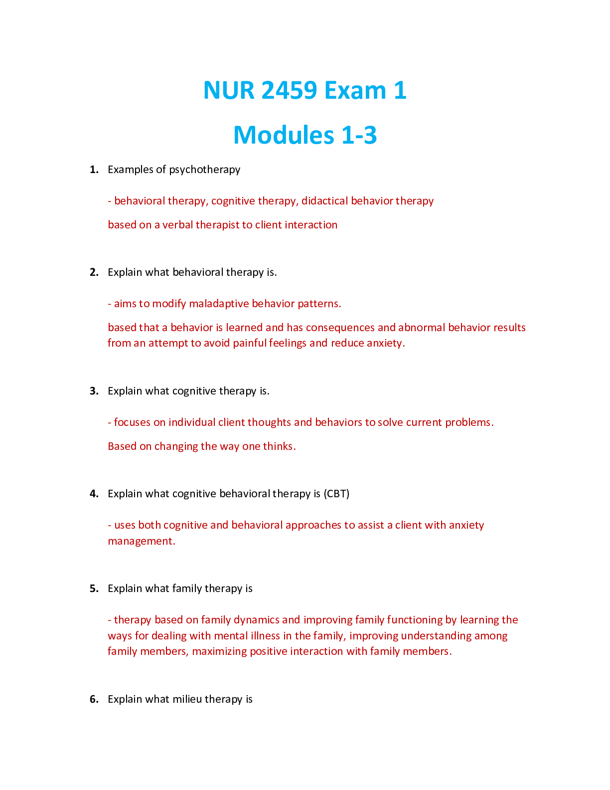 Preview of NUR 2459 / NUR2459 Exam 1: Mental and Behavioral Health Nursing Exam 1 Study Guide (Latest 2021/2022) Rasmussen